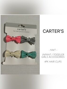 🆕CARTER’S - NWT - INFANT / TODDLER GIRLS 4PK HAIR CLIPS